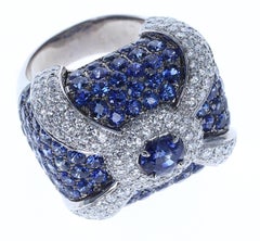 LEVIEV Sapphire Cocktail Ring with Pave Sapphires and Diamonds, 18K Gold