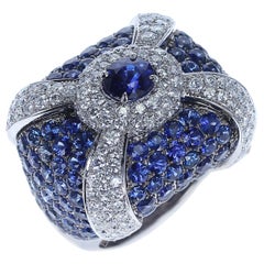 LEVIEV Sapphire Cocktail Ring with Pave Sapphires and Diamonds, 18K Gold