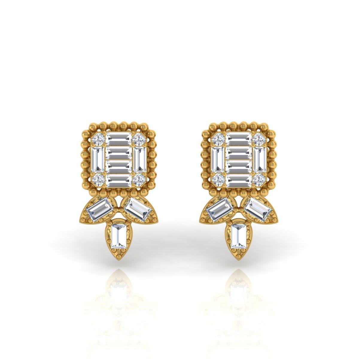 Moderne Clous d'oreilles en or jaune 18 carats avec diamant baguette SI/HI de 1,27 carat Bijoux en or jaune 18 carats en vente