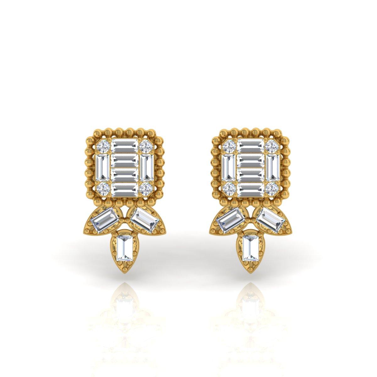 Moderno Orecchini con diamante Baguette da 1,27 carati SI/HI Gioielli in oro giallo 18 carati in vendita