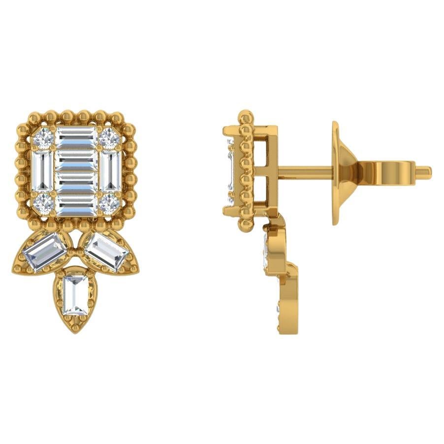 1.27 Carat SI/HI Baguette Diamond Stud Earrings 18 Karat Yellow Gold Jewelry