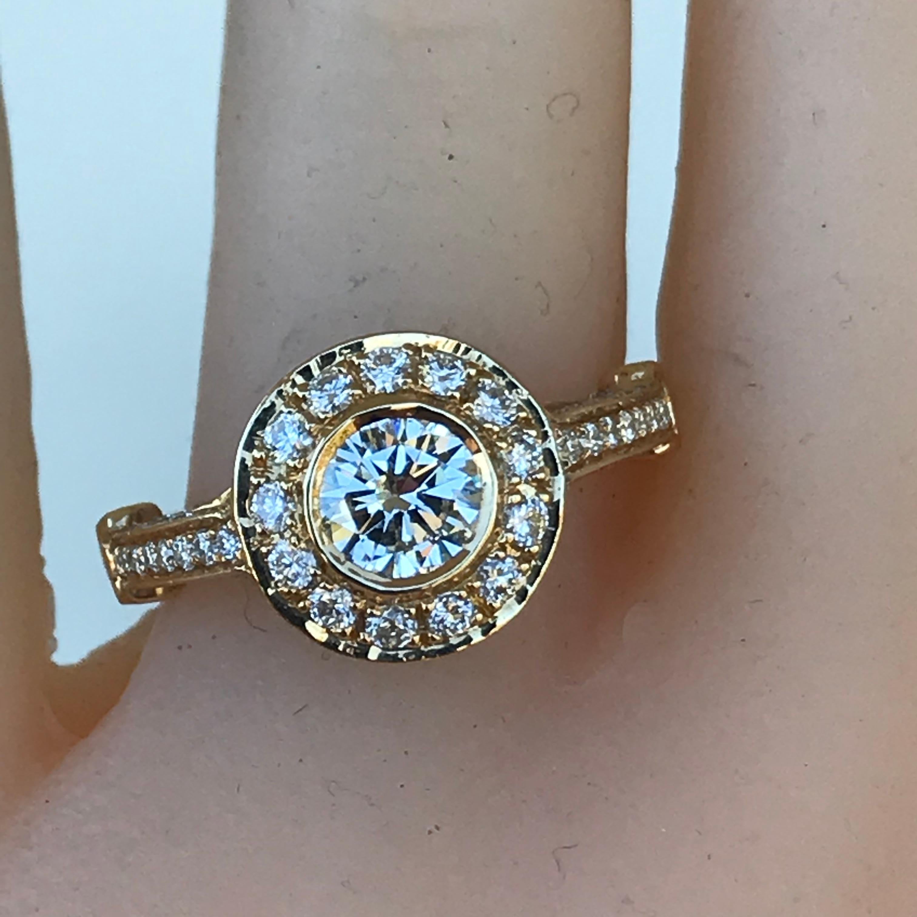 1.27 Carat TW Round Diamond 18 Karat Y Engagement Halo Ring, Ben Dannie In Excellent Condition For Sale In West Hollywood, CA