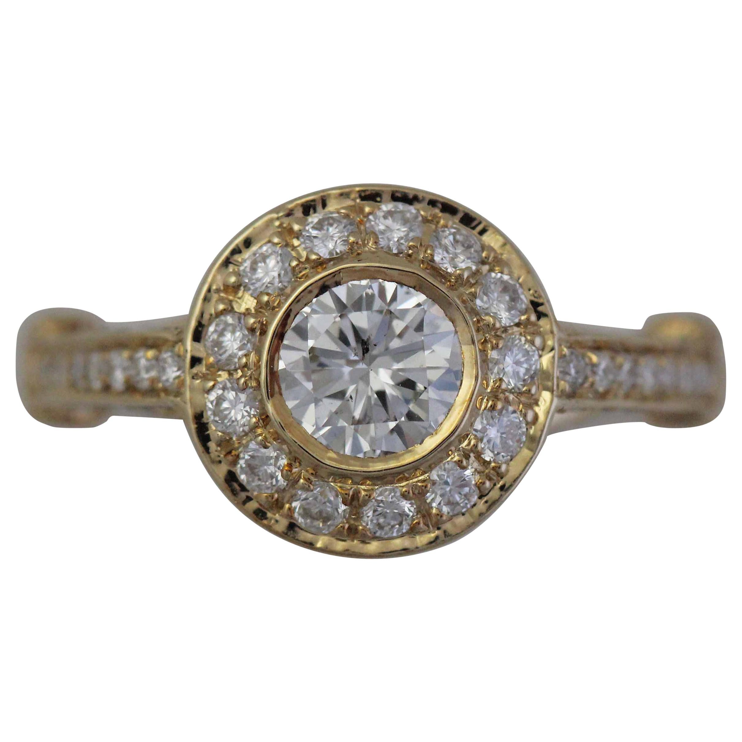 1.27 Carat TW Round Diamond 18 Karat Y Engagement Halo Ring, Ben Dannie