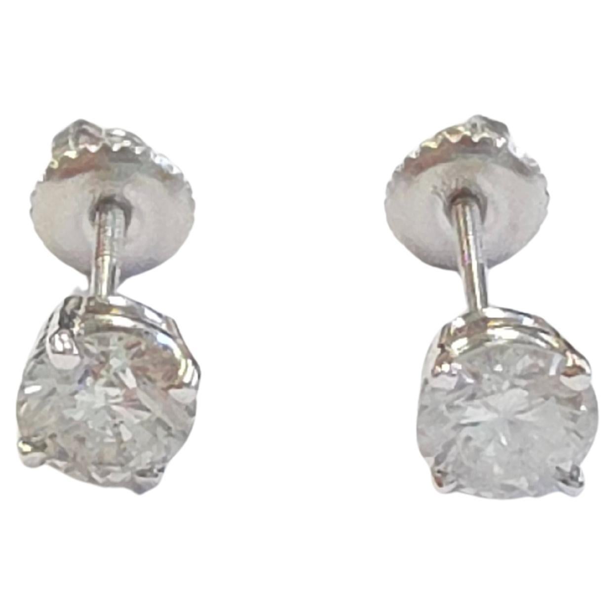 1.27 Carats Natural Diamond Round Shape Studs 14 Karat White Gold