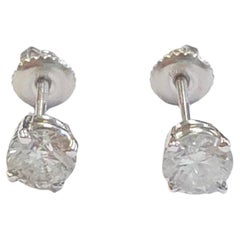 1.27 Carats Natural Diamond Round Shape Studs 14 Karat White Gold