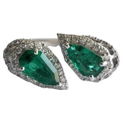1.27 Carats, Natural Zambian Shield Shaped Emerald & Diamonds Engagement Ring