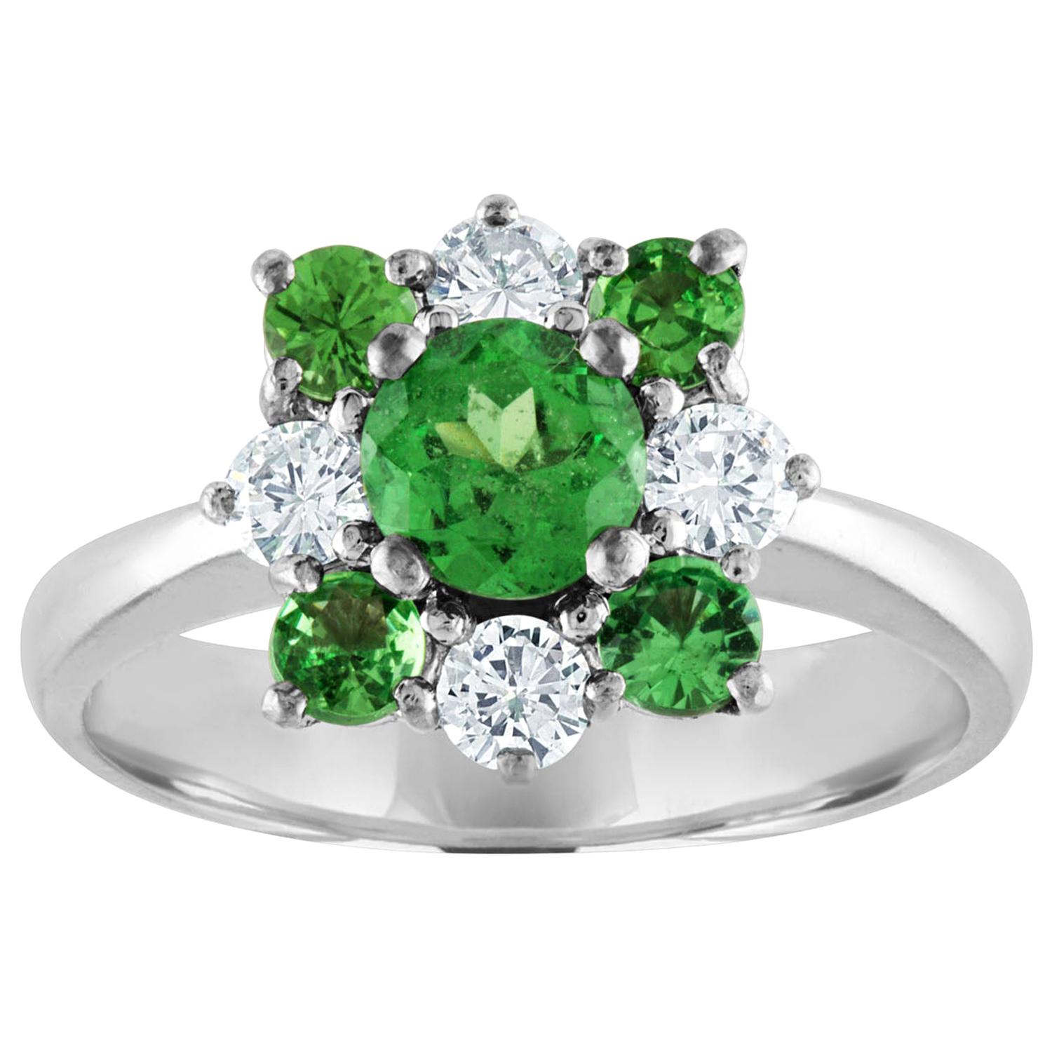 1.27 Carat Tsavorite Diamond Gold Cluster Ring