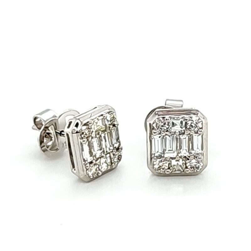 Pendientes de oro blanco con diamante blanco de 1,27 quilates Corte mixto en venta