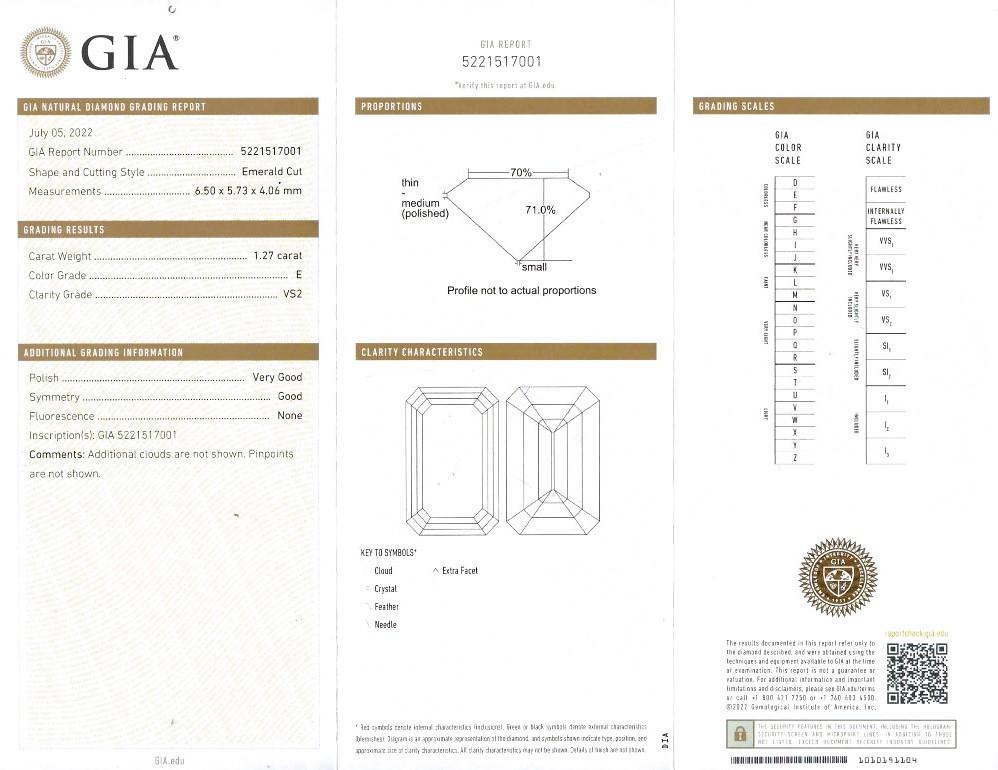 Taille mixte Bague solitaire en platine avec diamant GIA de 1,27 carat Estate Jewelry en vente