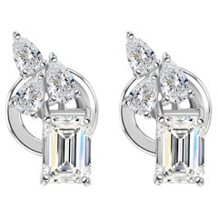 1,27 Karat natürliche Diamant-Ohrstecker im Smaragdschliff mit Blumenmuster aus 18 Karat Weißgold