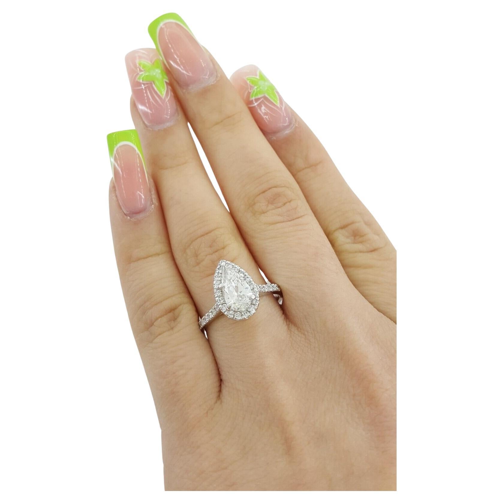 Pear Cut 0.91 ct Pear Brilliant Cut Diamond Halo Engagement Ring 