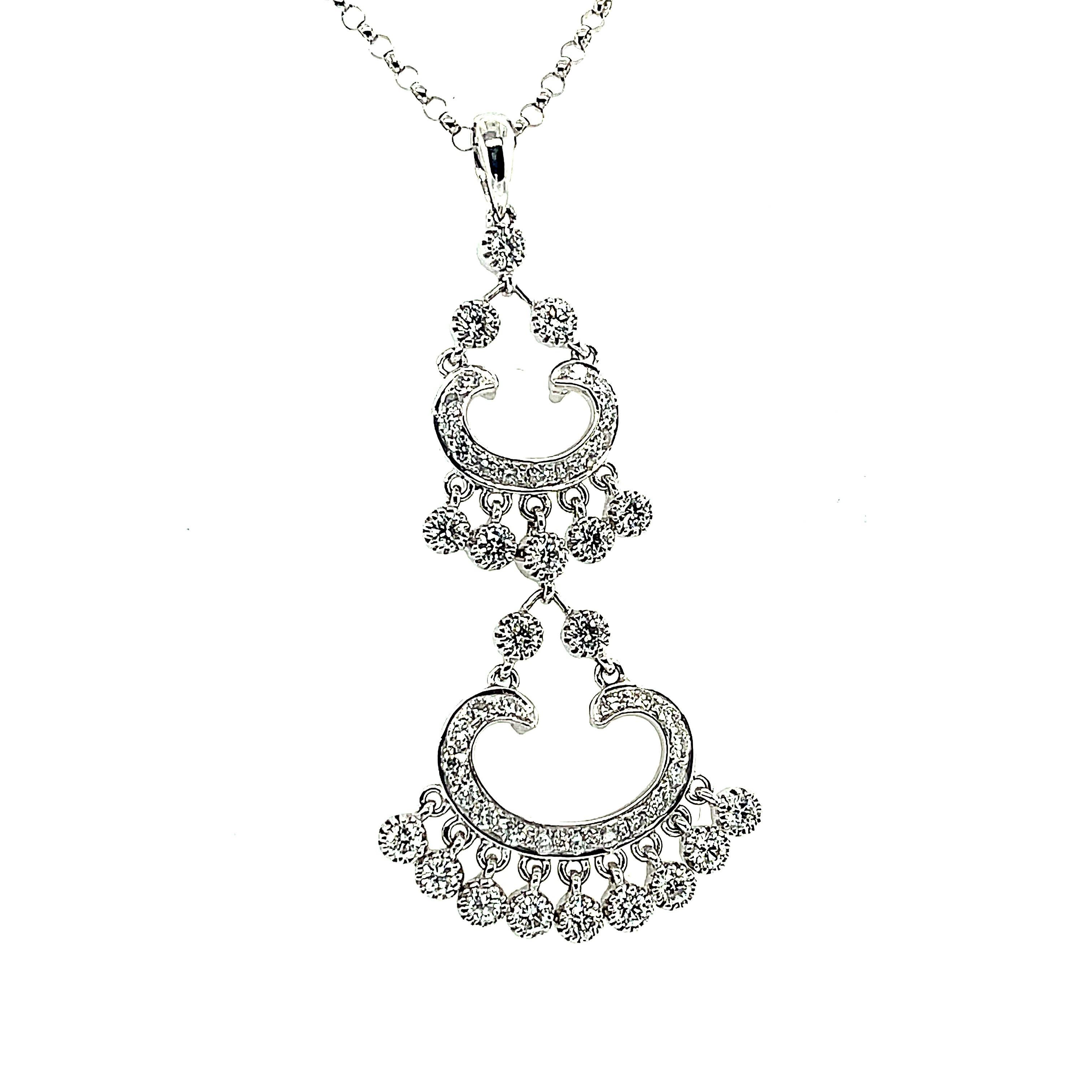 Round Cut 1.27 ct. t.w. Diamond Victorian Inspired Lacy 18k White Gold Drop Pendant