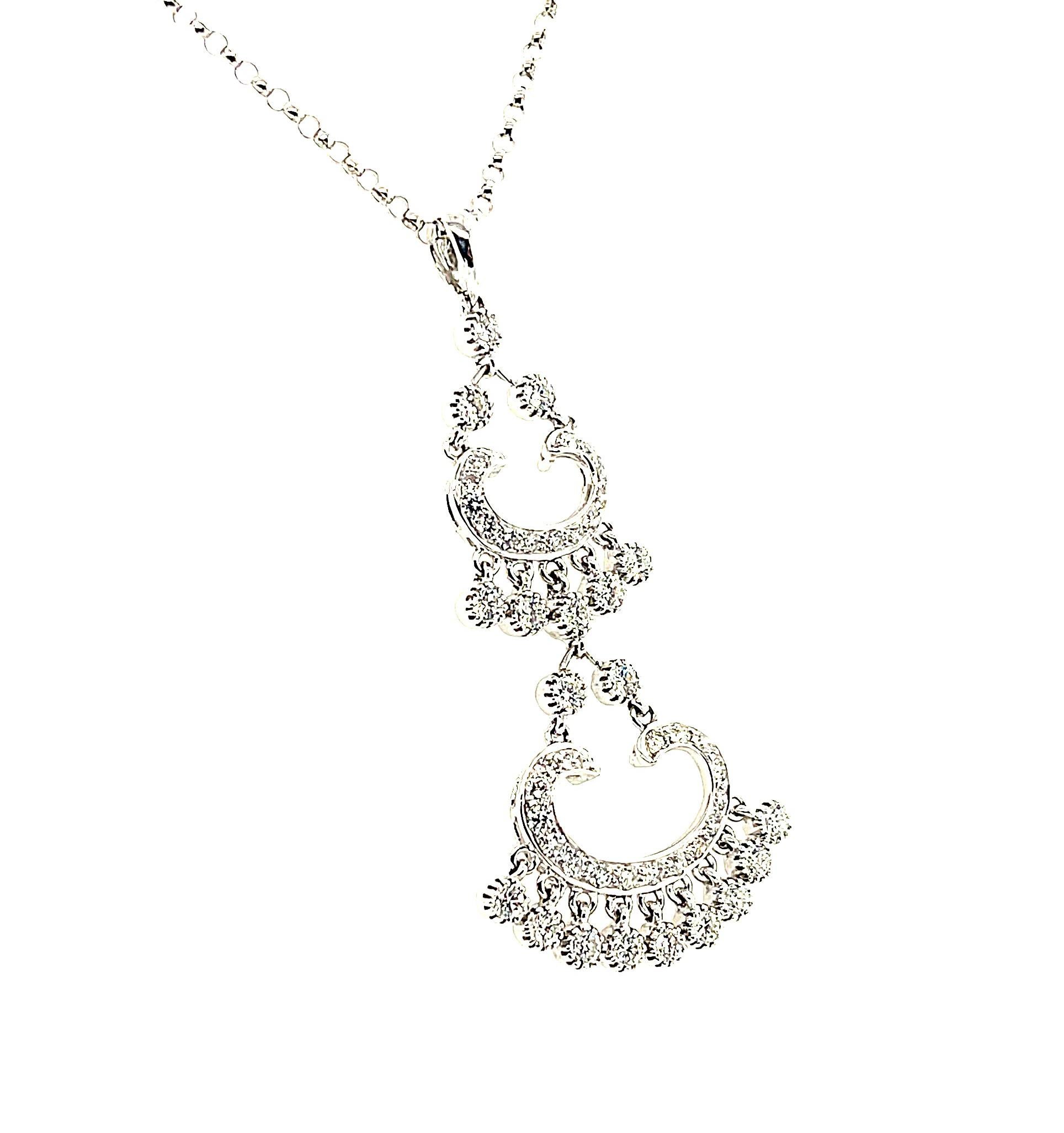 1.27 ct. t.w. Diamond Victorian Inspired Lacy 18k White Gold Drop Pendant In New Condition In Los Angeles, CA