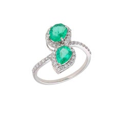 1,27 carati. Anello nuziale con smeraldo a taglio misto Anello d'oro con diamante smeraldo naturale aureolato
