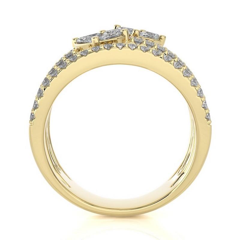 Moderne 1.27 CTW Diamants ronds en or jaune 14K Bague de collection Classic Bypass en vente