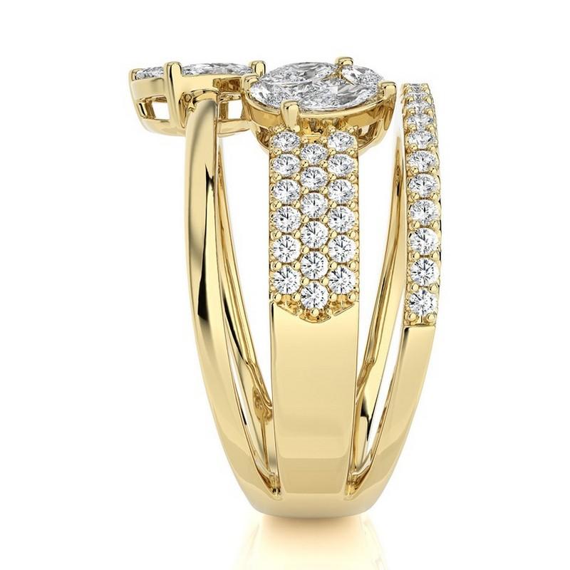 Taille ronde 1.27 CTW Diamants ronds en or jaune 14K Bague de collection Classic Bypass en vente