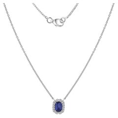 Collar con colgante de zafiro azul y diamantes de 1,27 TCW, en oro blanco de 18 quilates