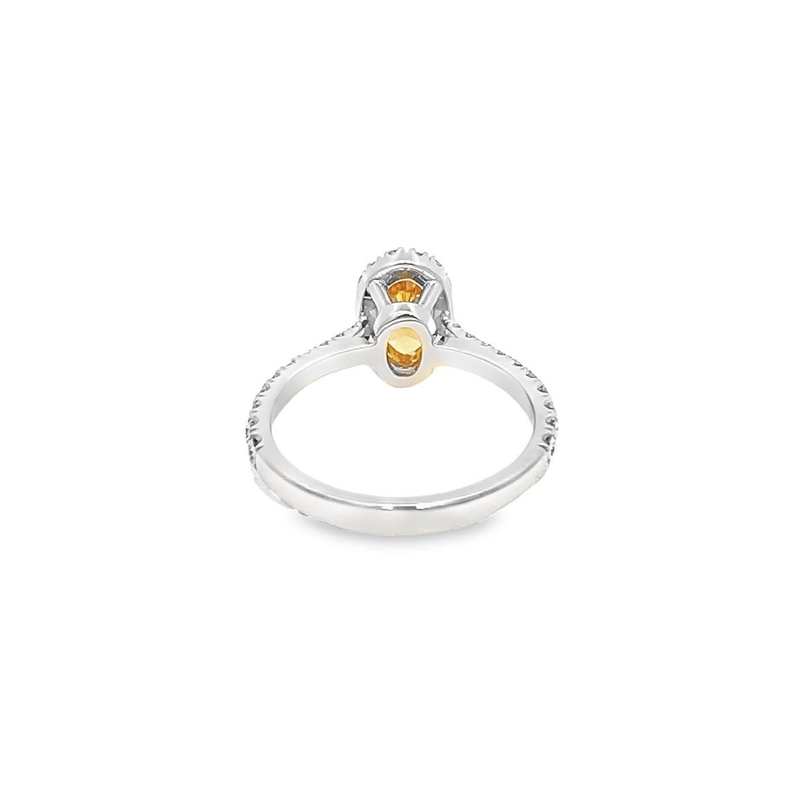 Oval Cut 1.27 Total Weight Natural, Fancy Vivid Yellow-Orange, Even, Diamond Ring GIA For Sale