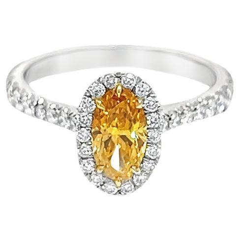 1.27 Total Weight Natural, Fancy Vivid Yellow-Orange, Even, Diamond Ring GIA For Sale