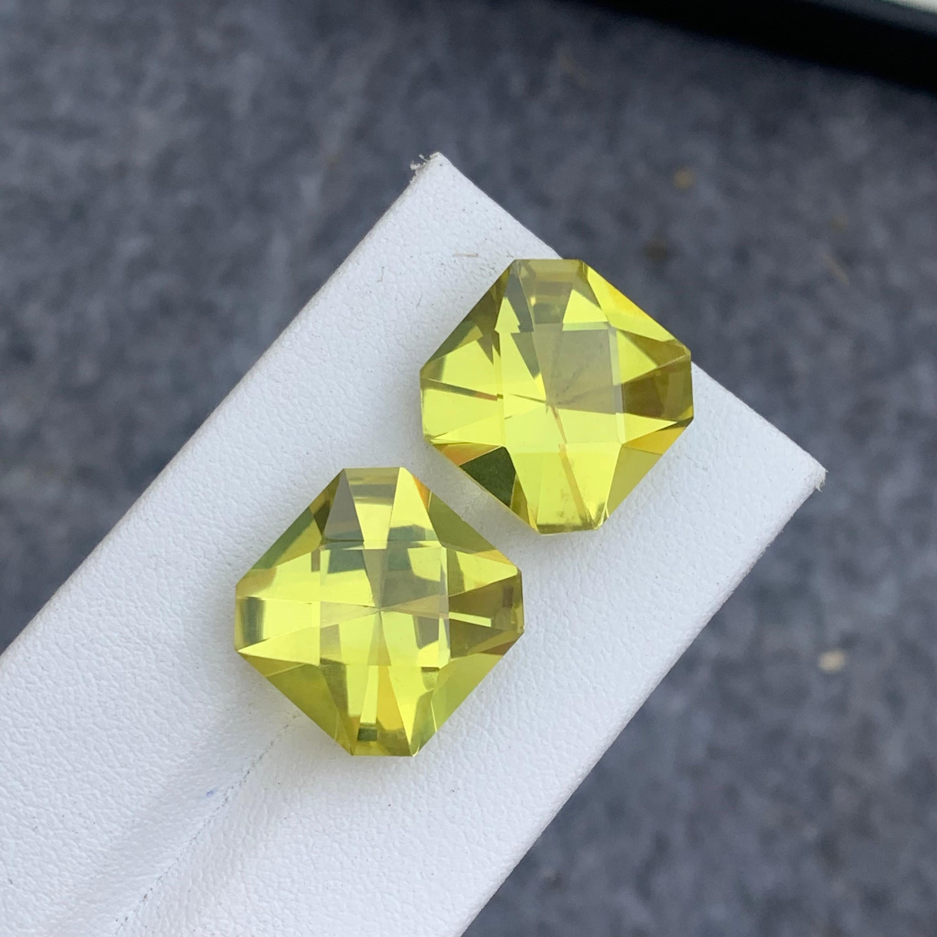 12.70 and 12.90 Carat Each Faceted Yellow Lemon Quartz Gem for Earrings Jewelry For Sale 4