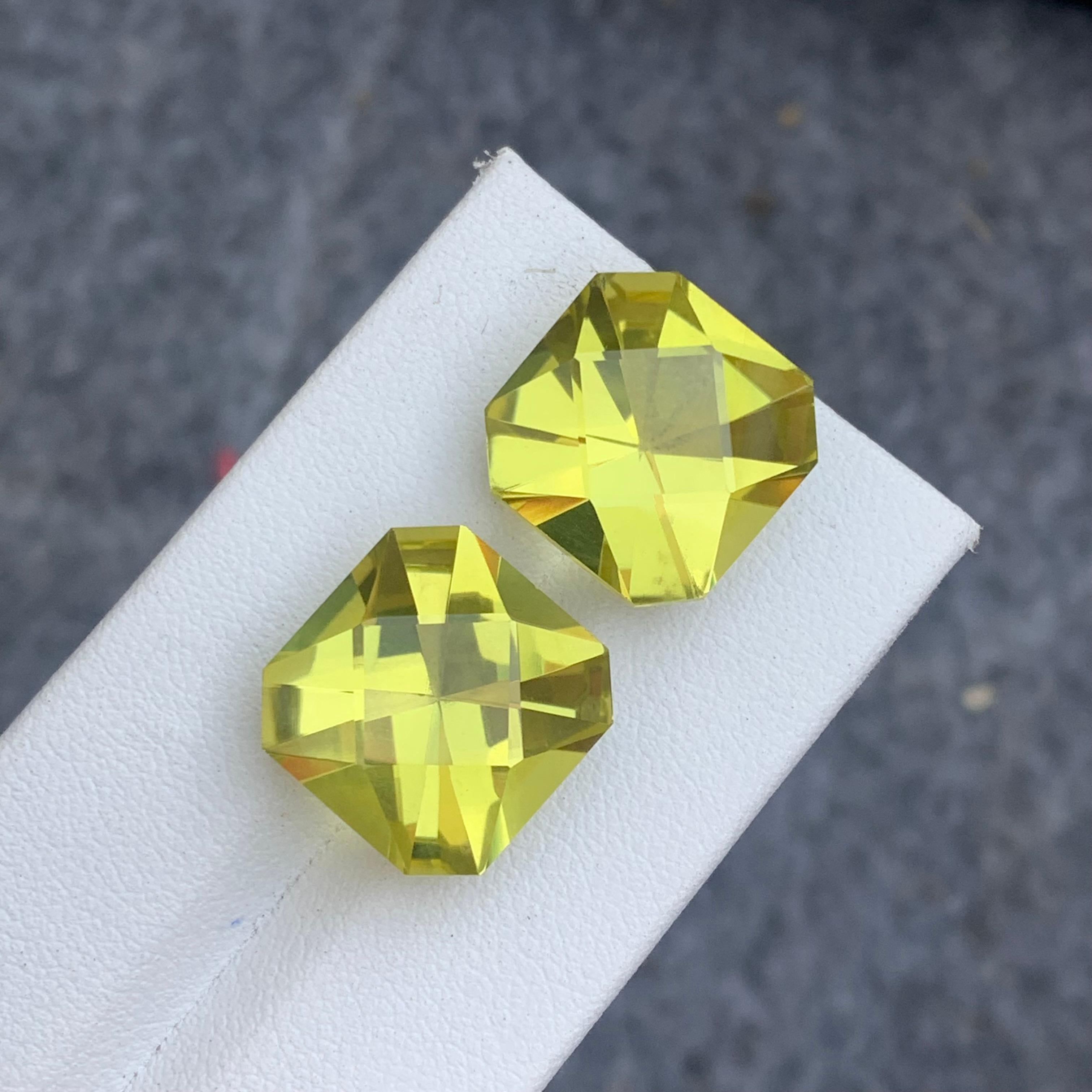 12.70 and 12.90 Carat Each Faceted Yellow Lemon Quartz Gem for Earrings Jewelry For Sale 5
