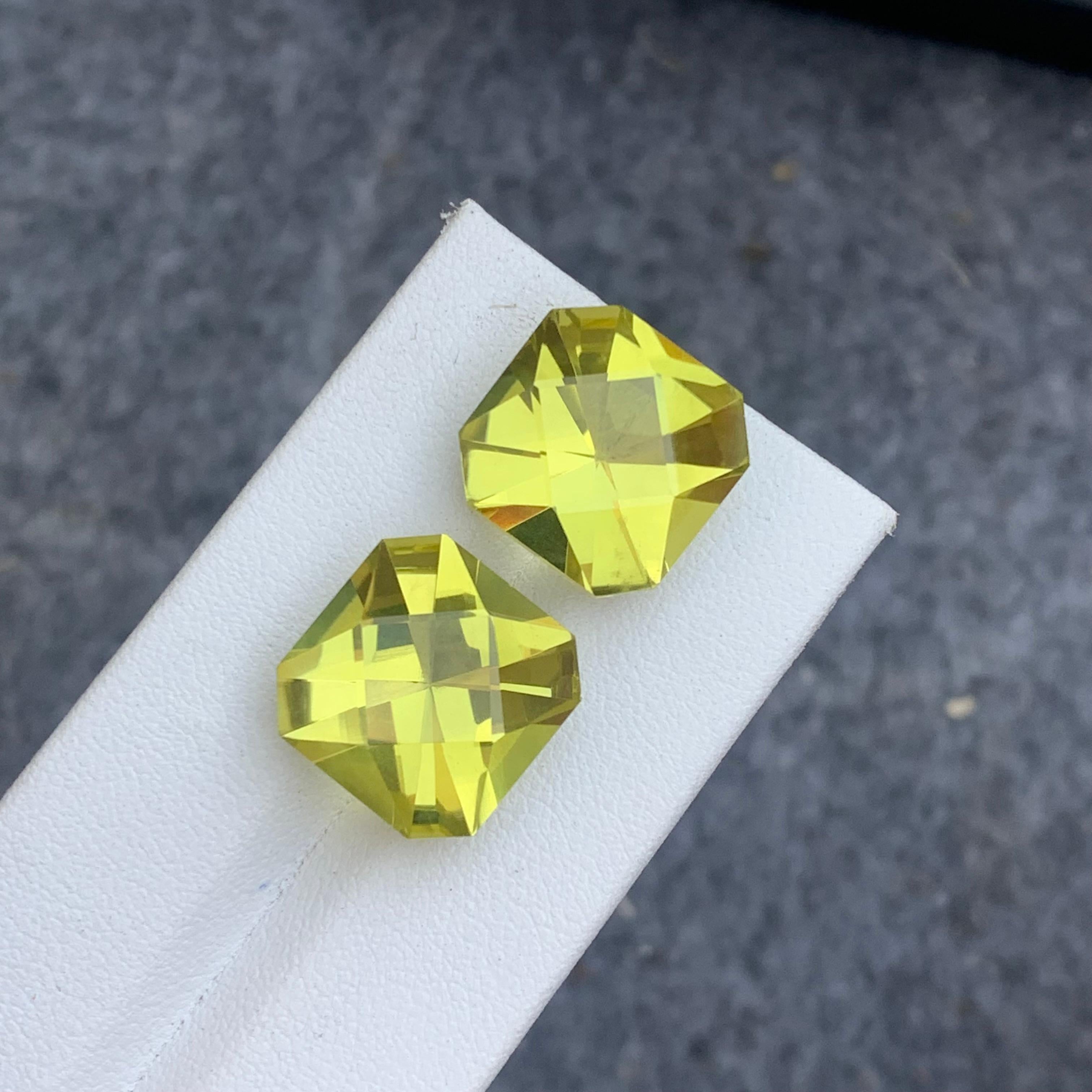 12.70 and 12.90 Carat Each Faceted Yellow Lemon Quartz Gem for Earrings Jewelry For Sale 6