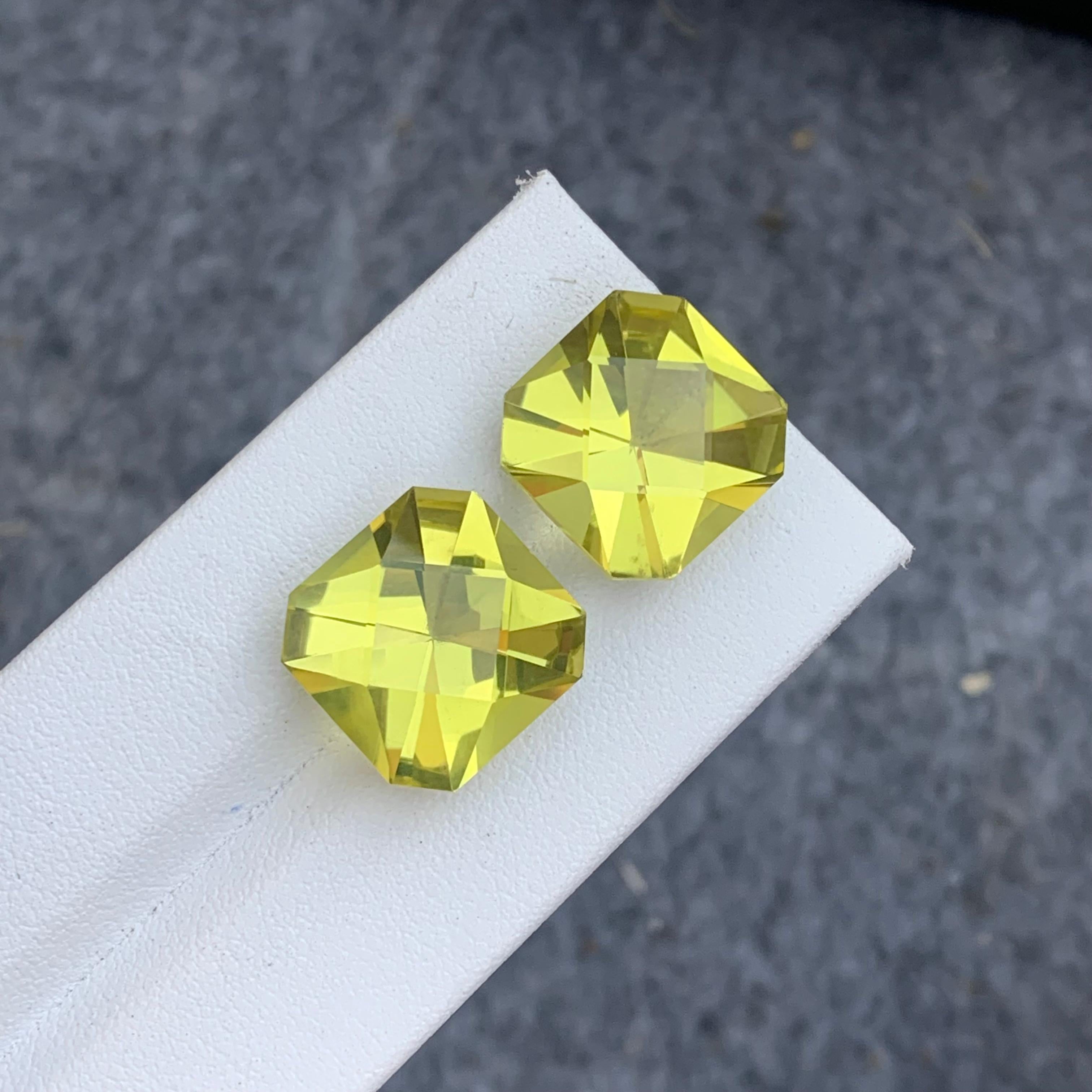 12.70 and 12.90 Carat Each Faceted Yellow Lemon Quartz Gem for Earrings Jewelry For Sale 7