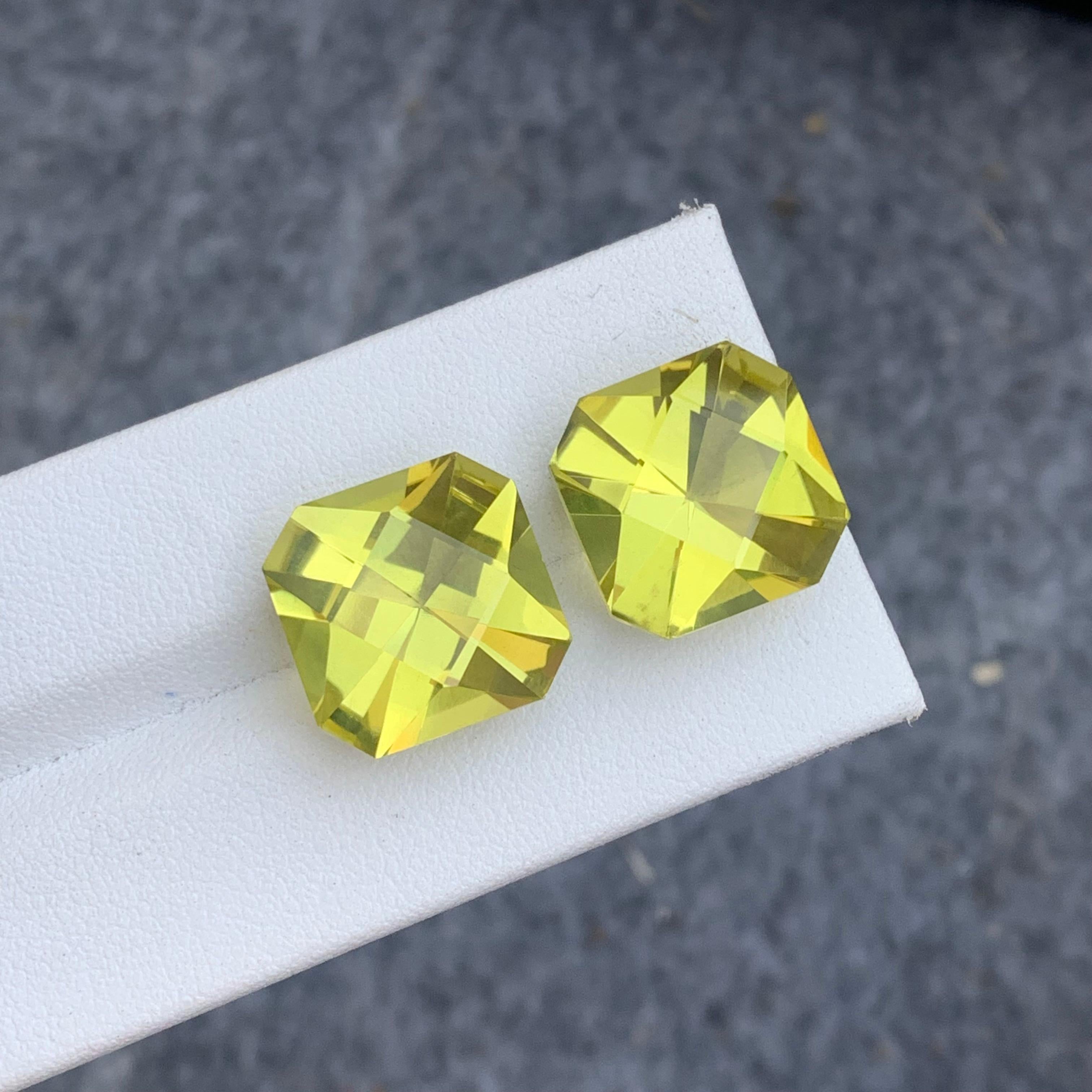 12.70 and 12.90 Carat Each Faceted Yellow Lemon Quartz Gem for Earrings Jewelry For Sale 8