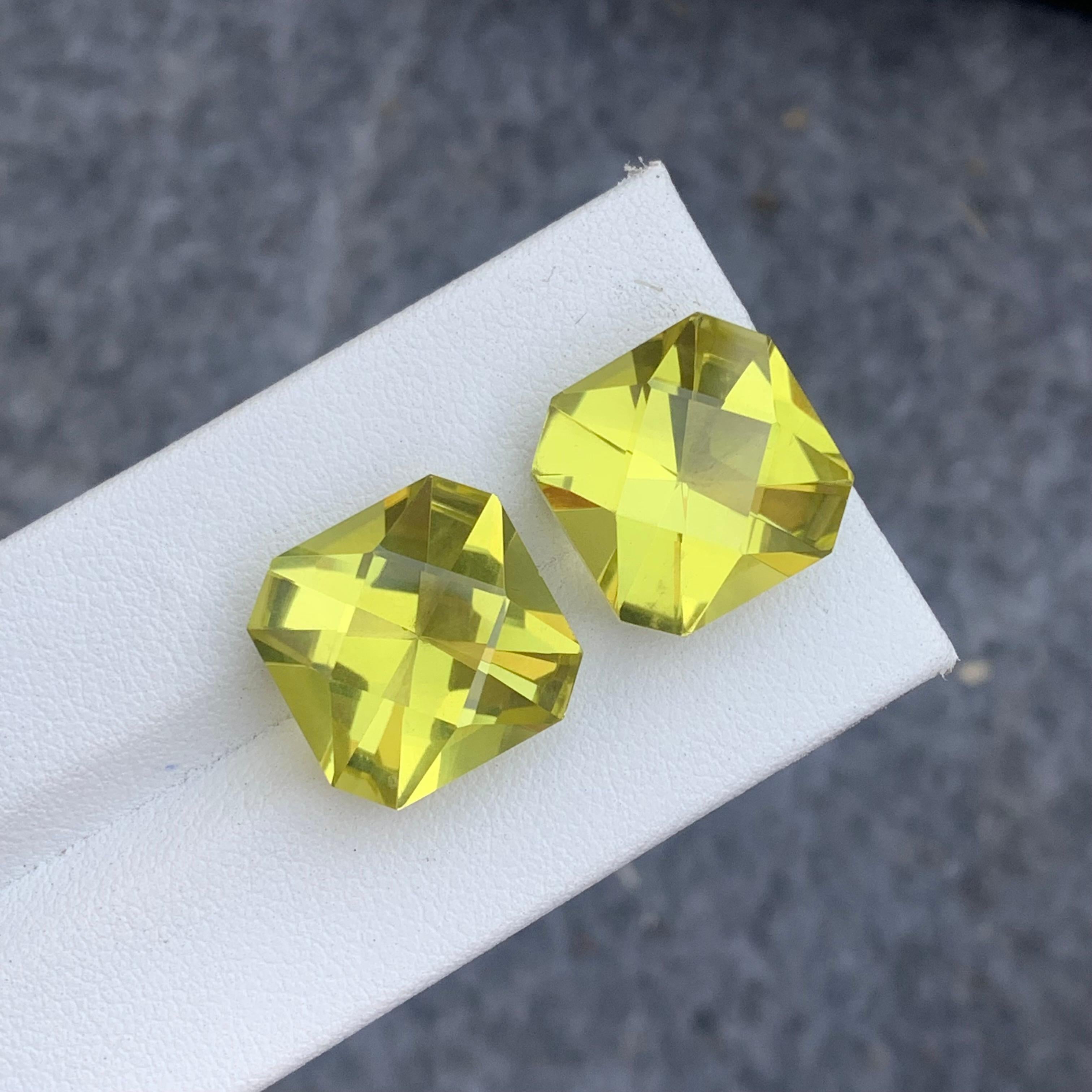 12.70 and 12.90 Carat Each Faceted Yellow Lemon Quartz Gem for Earrings Jewelry For Sale 9