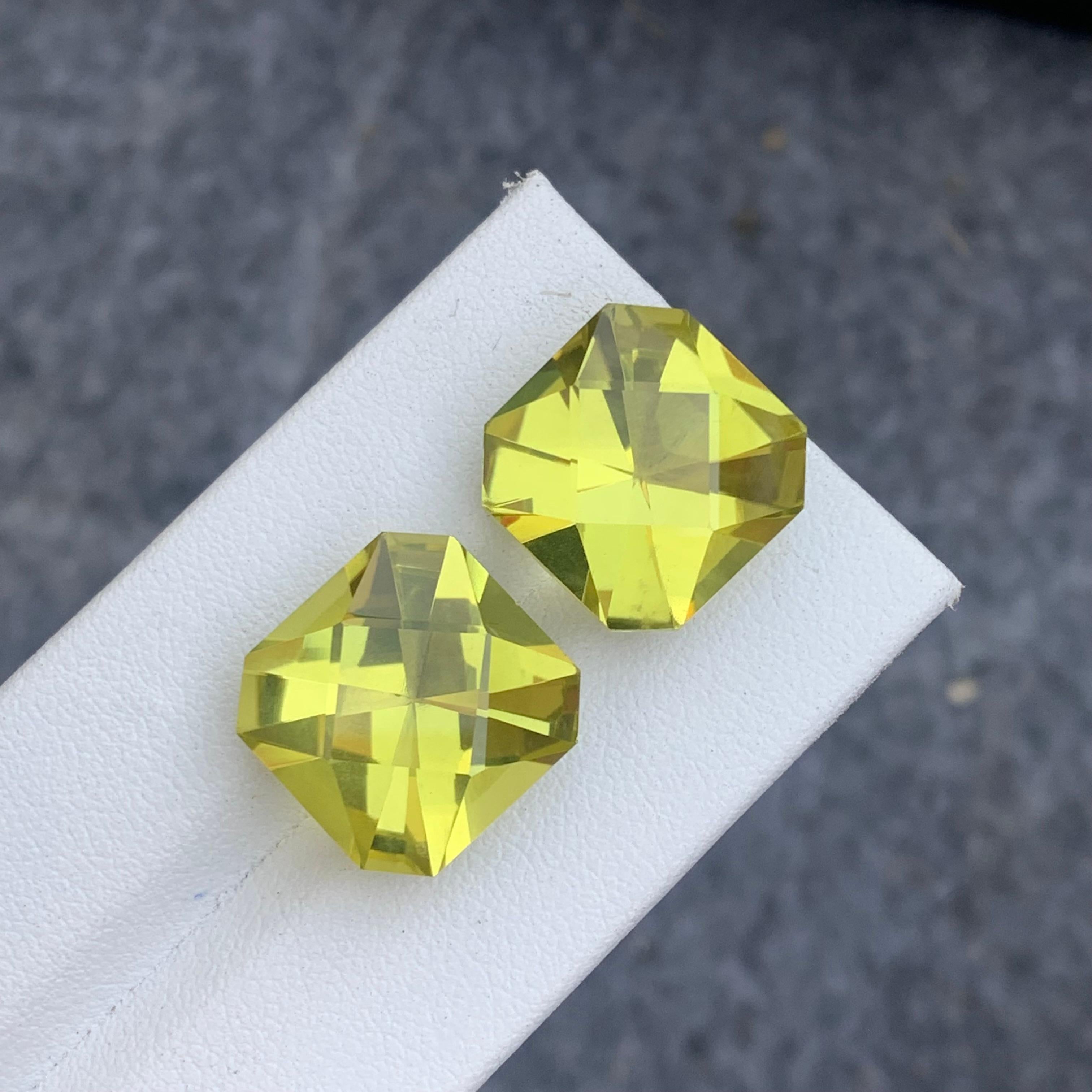 12.70 and 12.90 Carat Each Faceted Yellow Lemon Quartz Gem for Earrings Jewelry For Sale 10