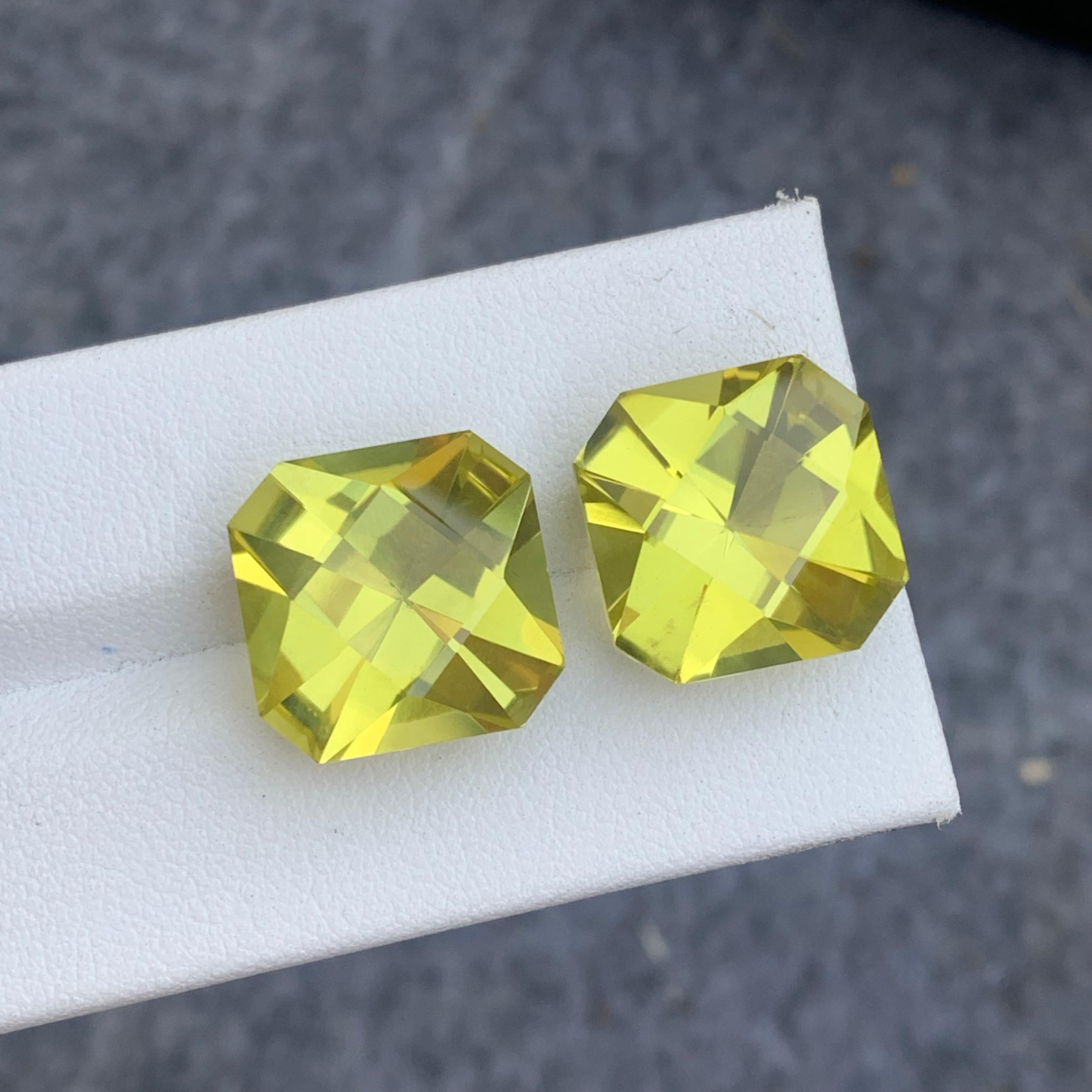12.70 and 12.90 Carat Each Faceted Yellow Lemon Quartz Gem for Earrings Jewelry For Sale 11
