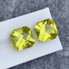 12.70 and 12.90 Carat Each Faceted Yellow Lemon Quartz Gem for Earrings Jewelry