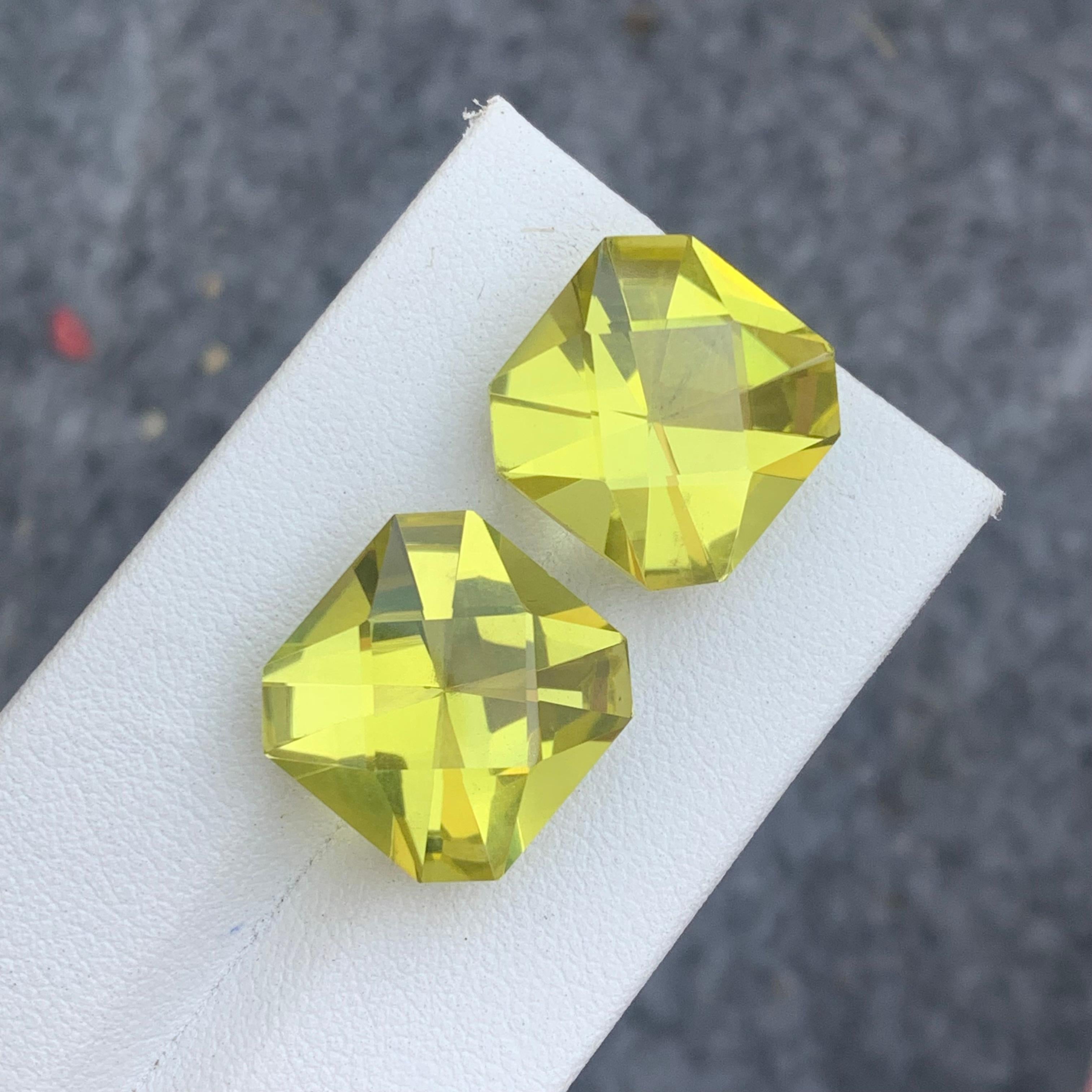 Arts and Crafts 12.70 and 12.90 Carat Each Faceted Yellow Lemon Quartz Gem for Earrings Jewelry For Sale