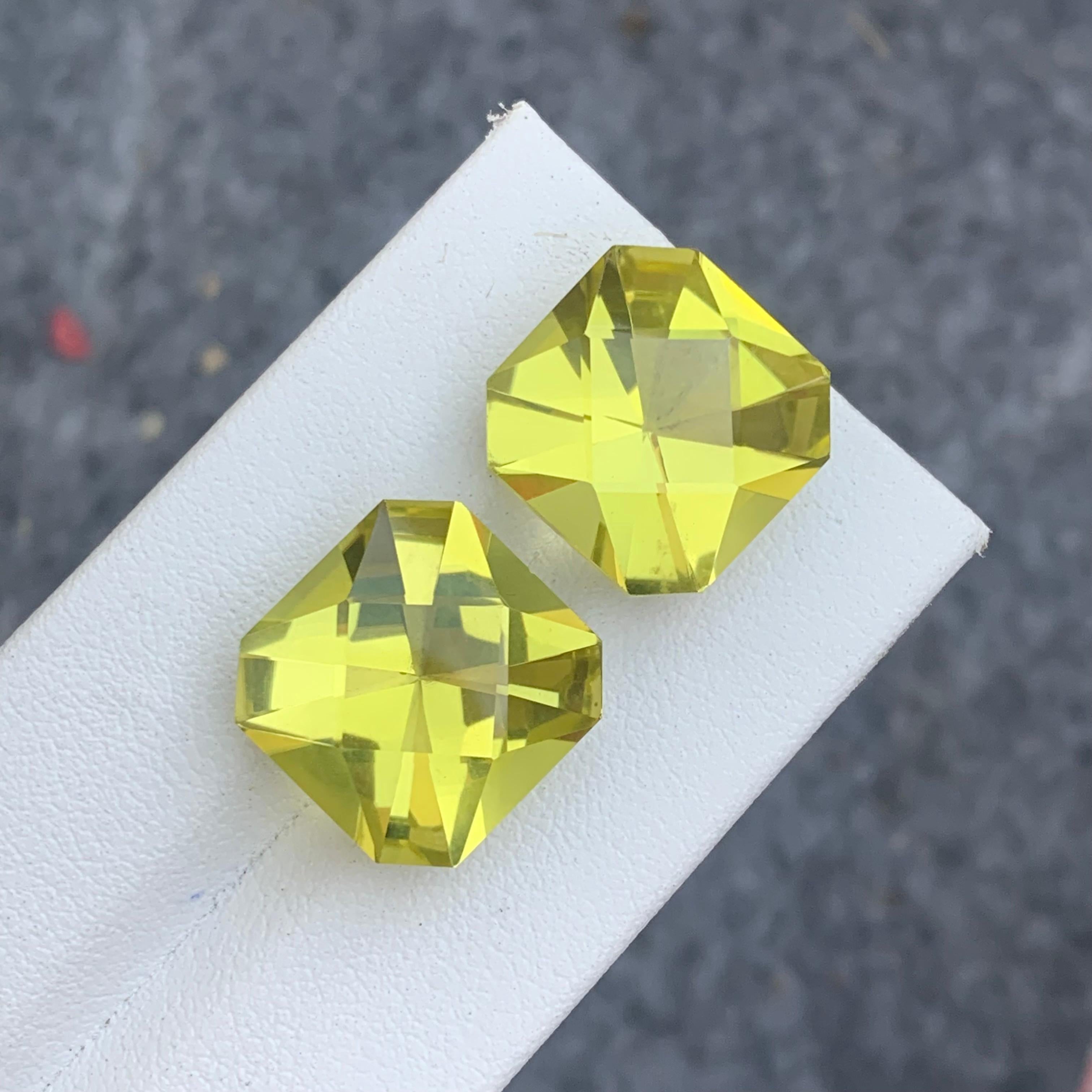 12.70 and 12.90 Carat Each Faceted Yellow Lemon Quartz Gem for Earrings Jewelry In New Condition For Sale In Peshawar, PK
