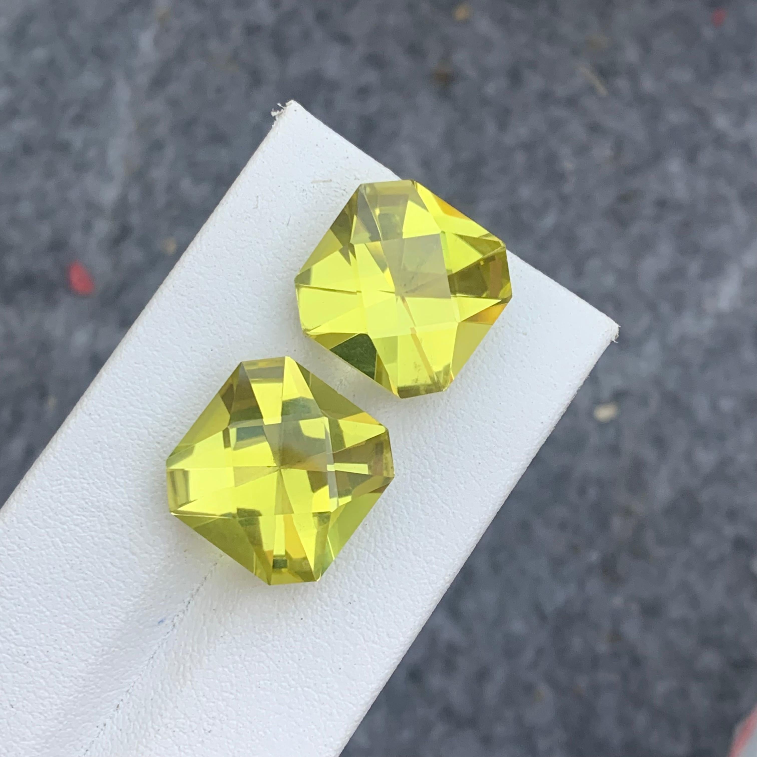 Women's or Men's 12.70 and 12.90 Carat Each Faceted Yellow Lemon Quartz Gem for Earrings Jewelry For Sale