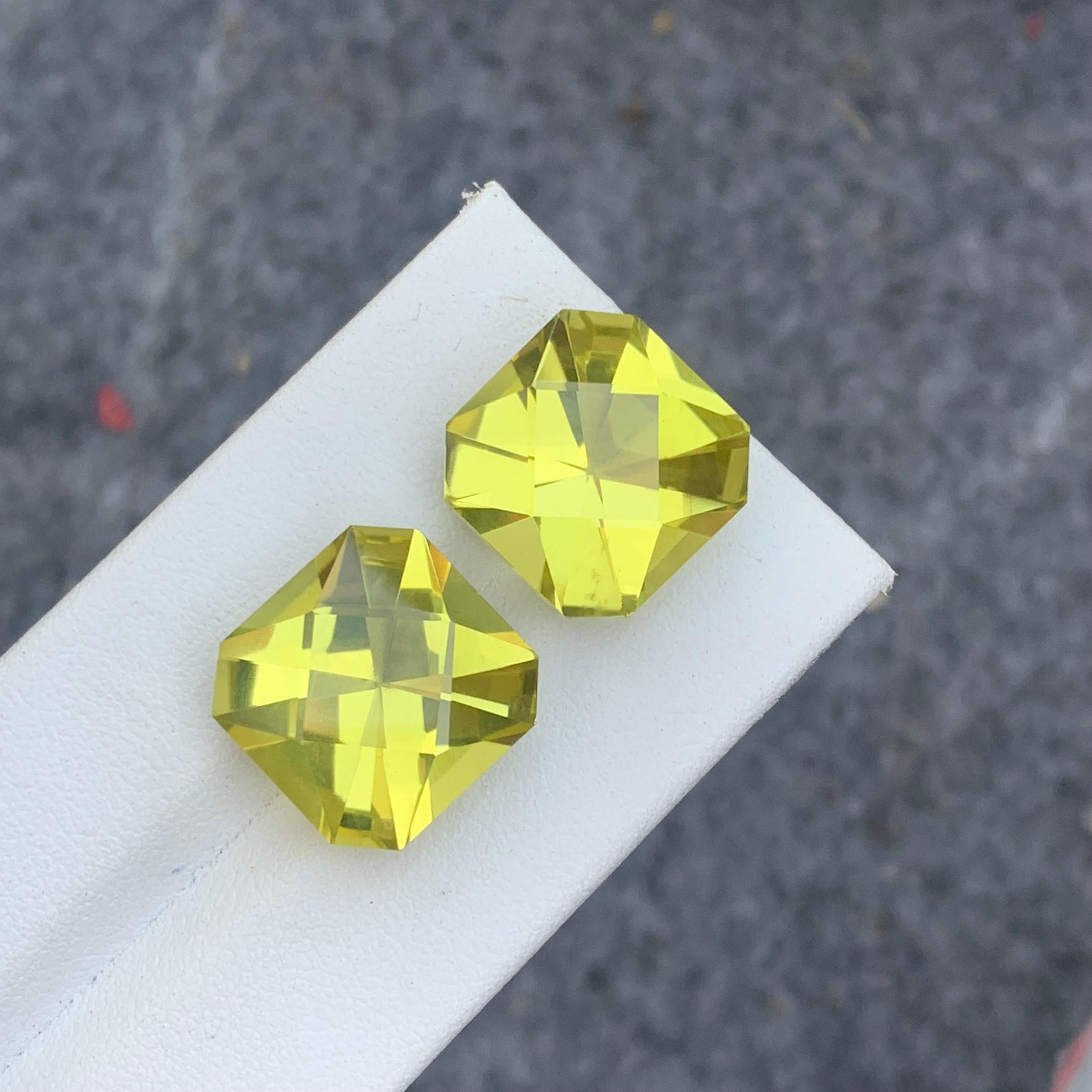 12.70 and 12.90 Carat Each Faceted Yellow Lemon Quartz Gem for Earrings Jewelry For Sale 1