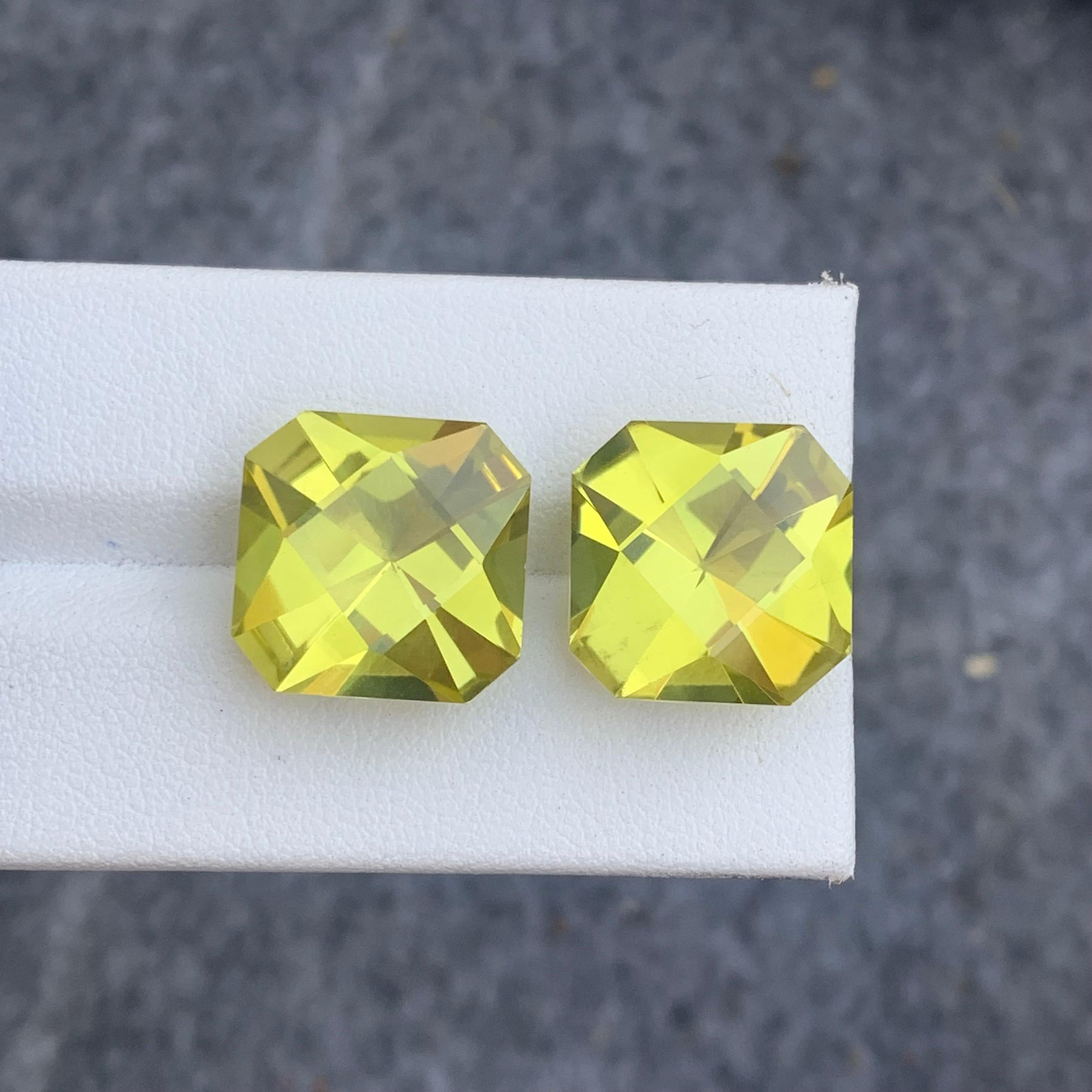 12.70 and 12.90 Carat Each Faceted Yellow Lemon Quartz Gem for Earrings Jewelry For Sale 2