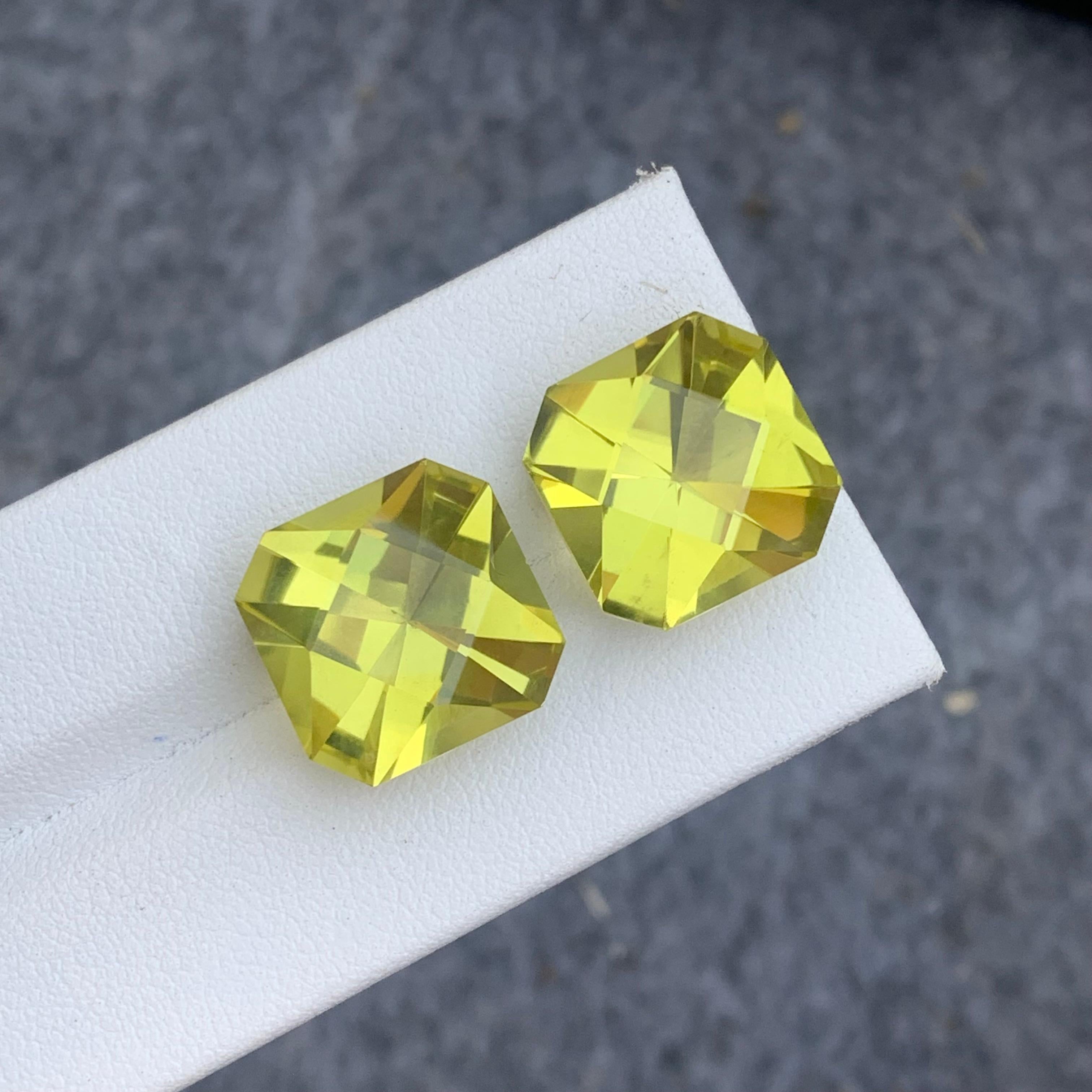 12.70 and 12.90 Carat Each Faceted Yellow Lemon Quartz Gem for Earrings Jewelry For Sale 3