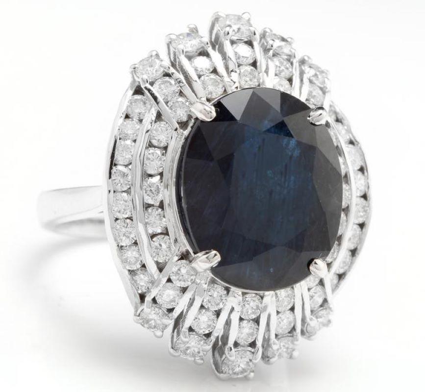 12.70 Carats Exquisite Natural Blue Sapphire and Diamond 14K Solid White Gold Ring

Total Blue Sapphire Weight is: Approx. 10.80 Carats

Sapphire Measures: Approx. 14.00 x 12.00mm

Natural Round Diamonds Weight: Approx. 1.90 Carats (color G-H /