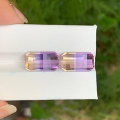 12.70 Carat Loose Bicolor Ametrine Pair Pixel Cut Natural Brazilian Gemstones