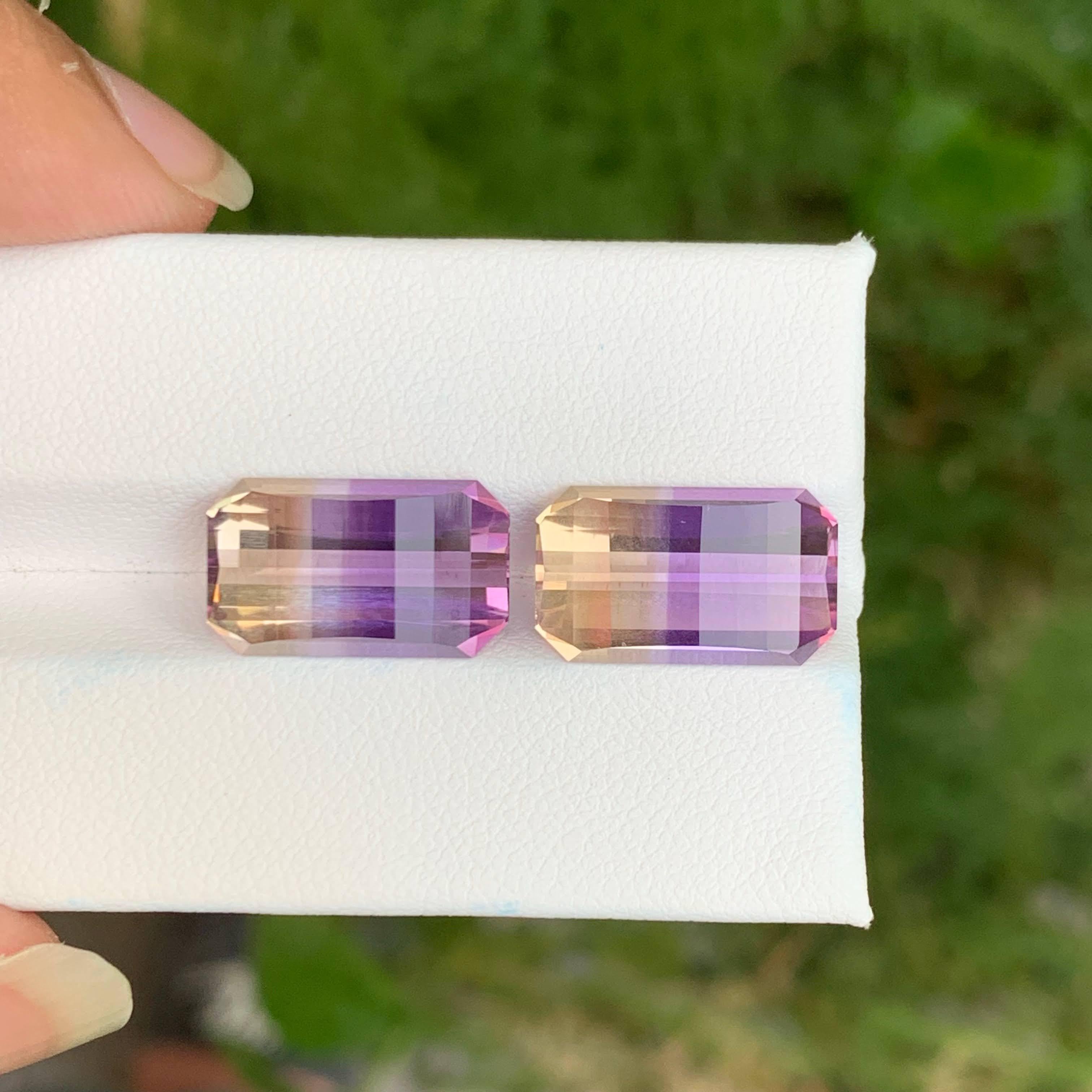 12.70 Carat Loose Bicolor Ametrine Pair Pixel Cut Natural Brazilian Gemstones In New Condition For Sale In Bangkok, TH