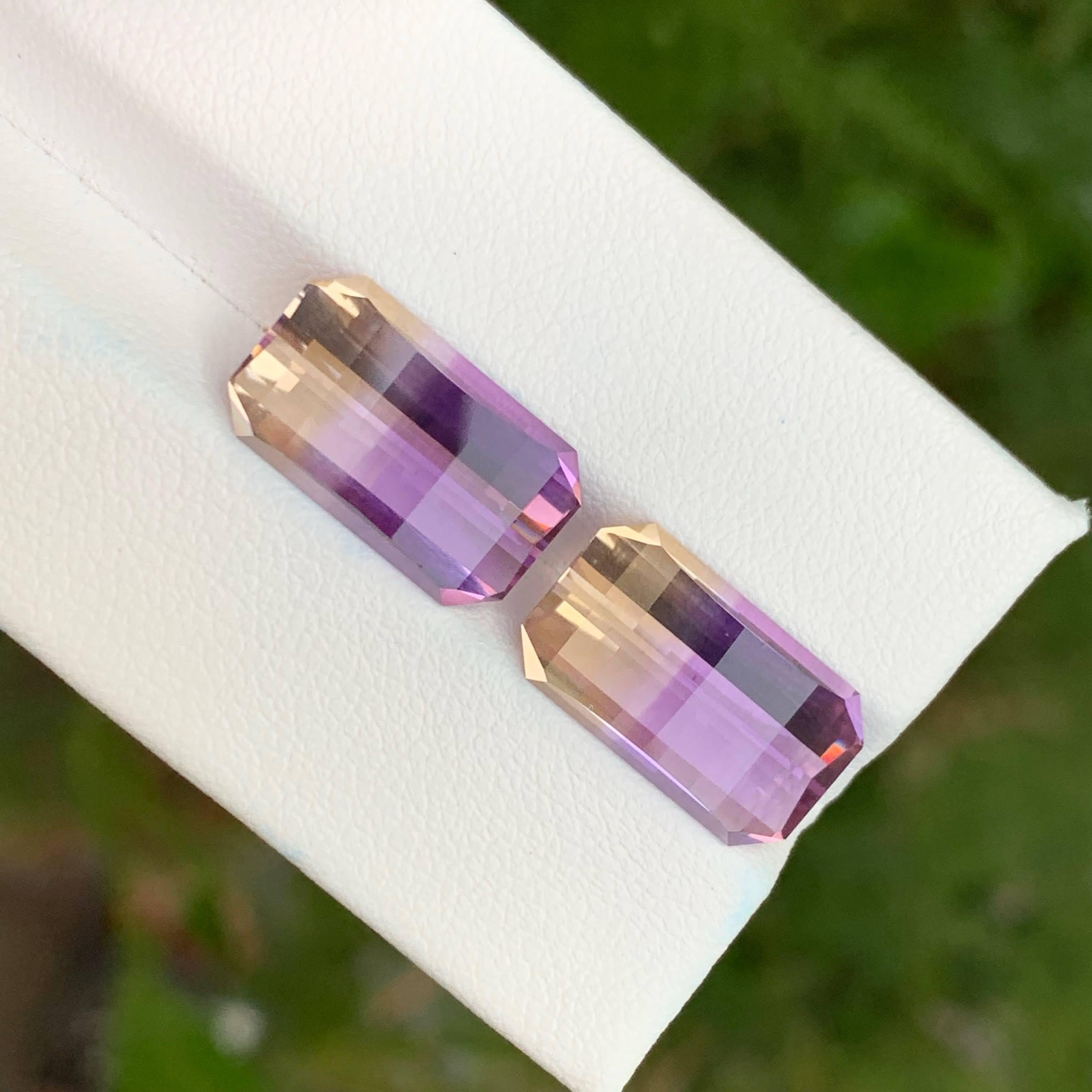 Women's or Men's 12.70 Carat Loose Bicolor Ametrine Pair Pixel Cut Natural Brazilian Gemstones For Sale