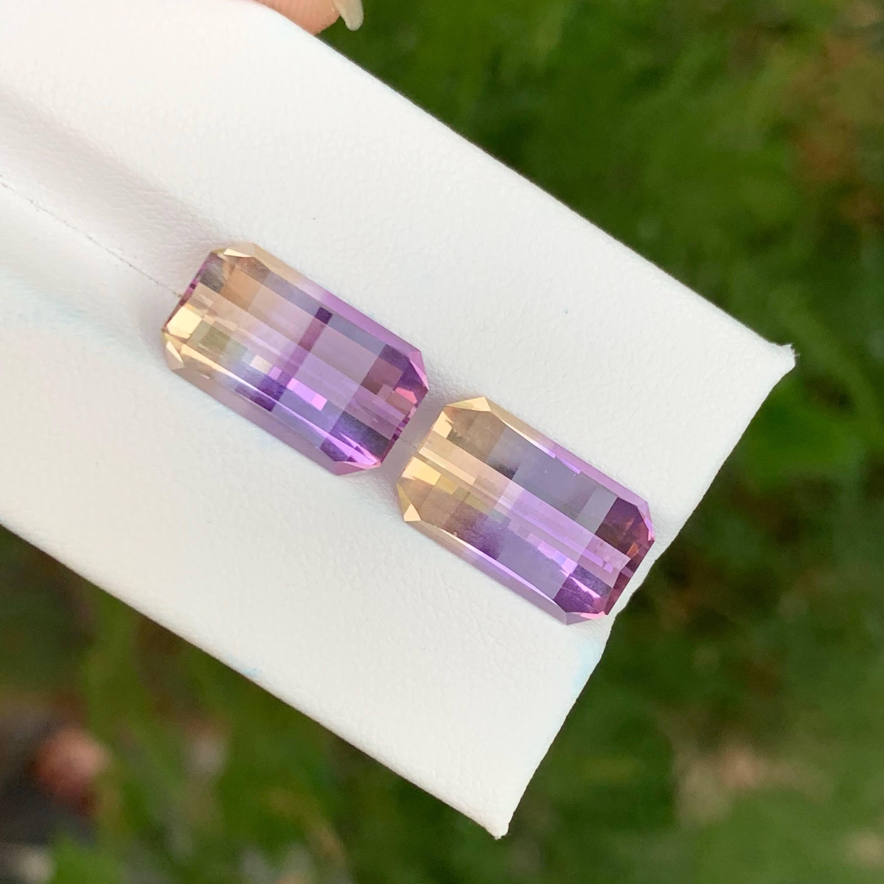 12.70 Carat Loose Bicolor Ametrine Pair Pixel Cut Natural Brazilian Gemstones For Sale 1