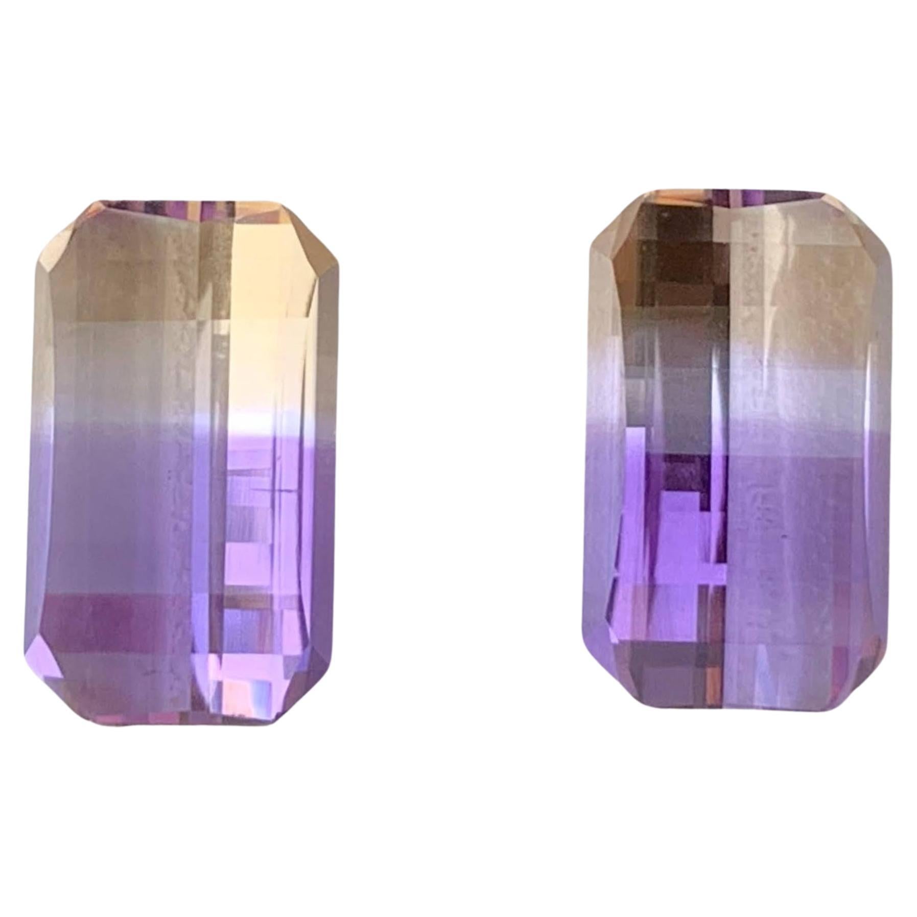 12.70 Carat Loose Bicolor Ametrine Pair Pixel Cut Natural Brazilian Gemstones