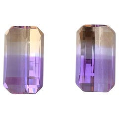 12.70 Carat Loose Bicolor Ametrine Pair Pixel Cut Natural Brazilian Gemstones
