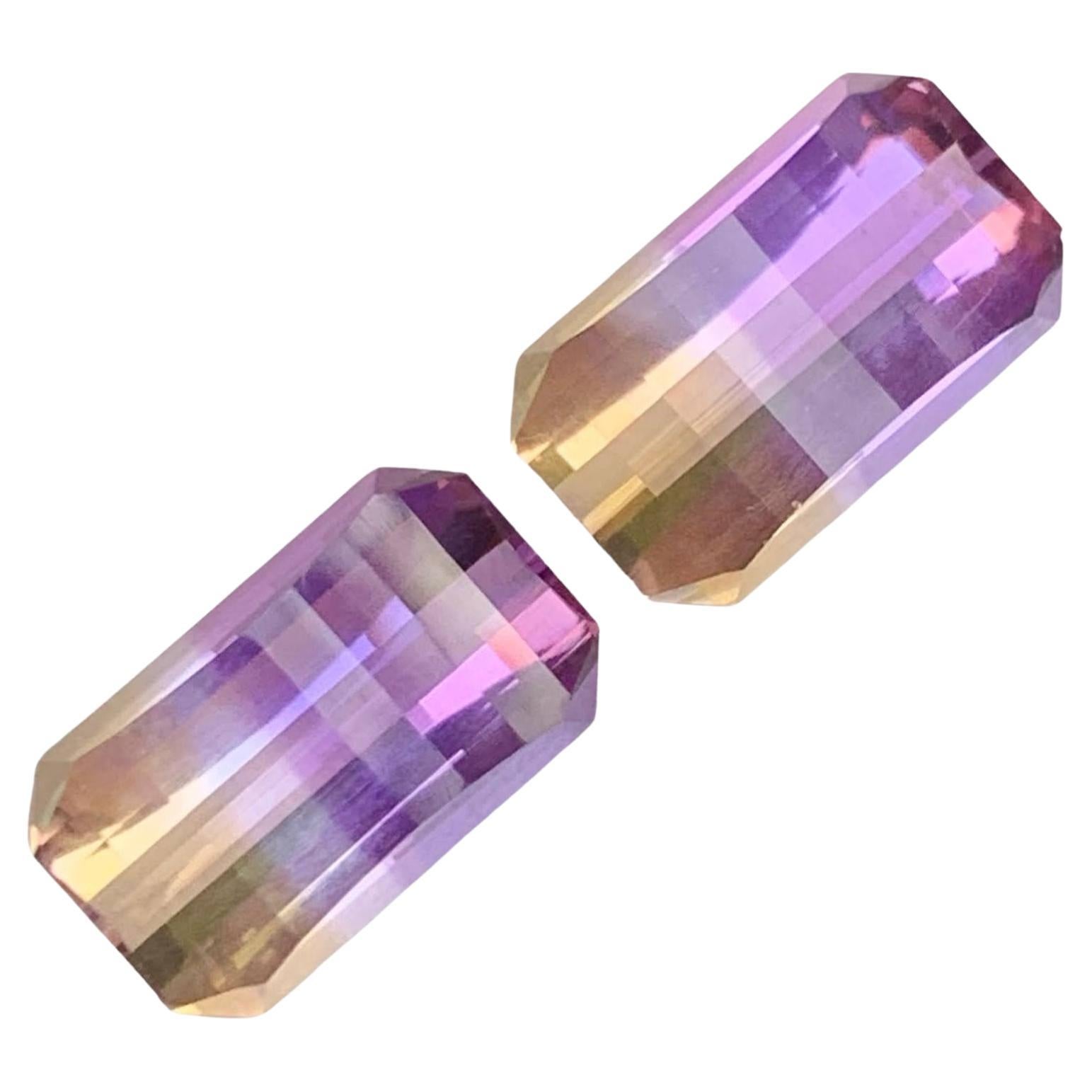 12.70 Carat Loose Bicolor Ametrine Pair Pixel Cut Natural Brazilian Gemstones For Sale