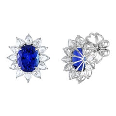 12.70 Carat Oval Tanzanite and Rose Cut Diamond Gold Earrings