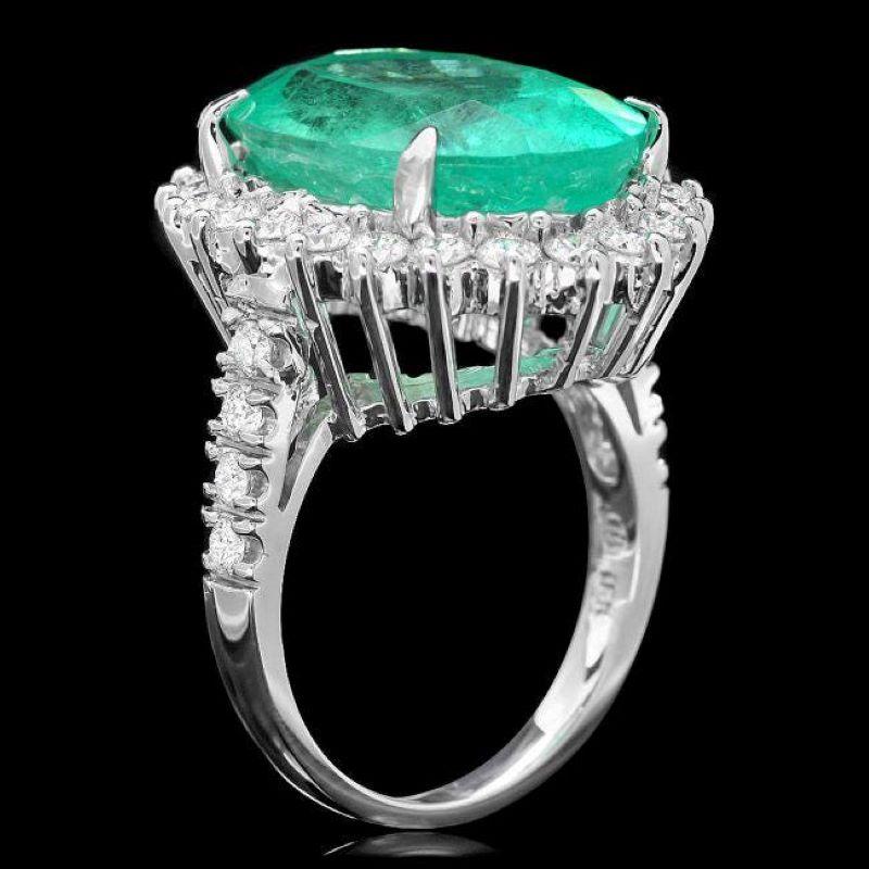 12.70 Carats Natural Emerald and Diamond 18K Solid White Gold Ring

Total Natural Green Emerald Weight is: Approx. 11.20 Carats 

Emerald Measures: Approx. 17 x 13 mm

Natural Round Diamonds Weight: Approx. 1.50 Carats (color G-H / Clarity