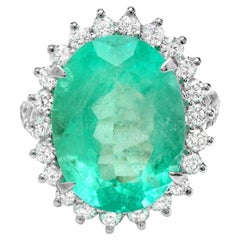 12,70 Karat Natürlicher Smaragd und Diamant 18K Massiv Weißgold Ring