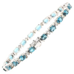 12.70 Carats Natural London Blue Topaz & Diamond 14k Solid White Gold Bracelet